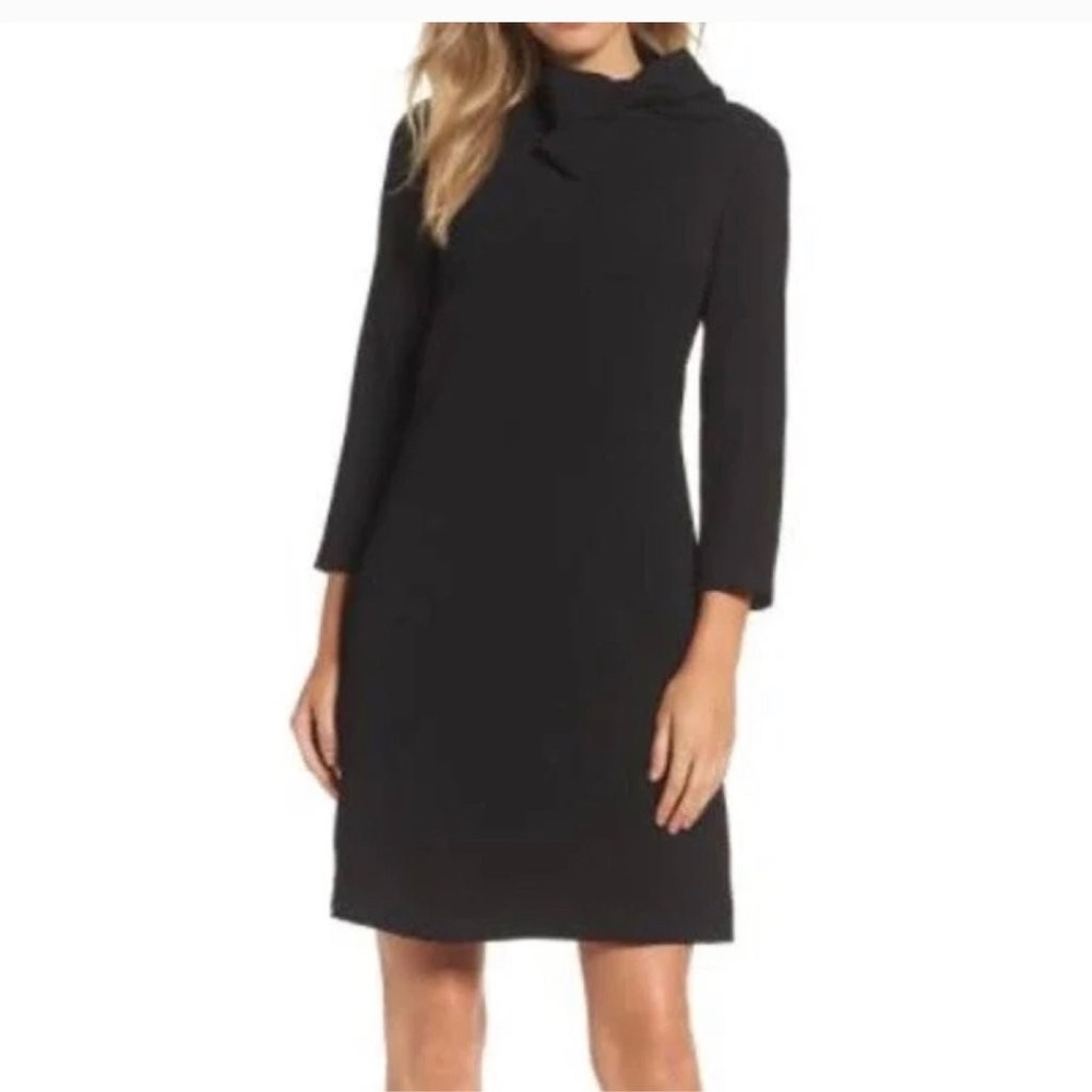 Eliza J Bow Neck Crepe Shift Knee Length Cocktail Dress